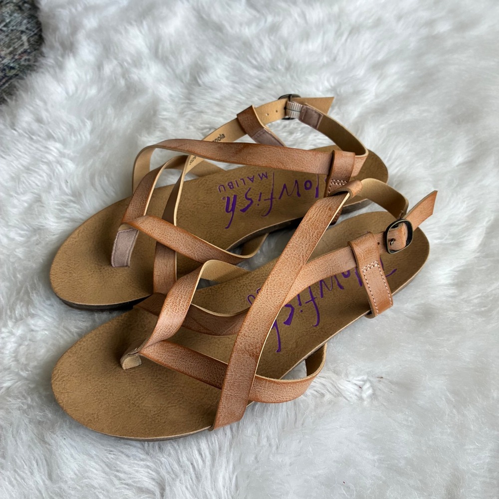 Blowfish Malibu Granola Brown Strappy Buckle Sandals Womens 6.5